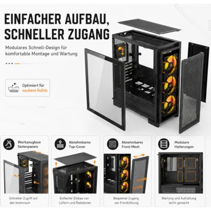darkFlash AIRNOVA BLK +3F, Big-Tower Computergehäuse mit 3x 120-mm-Lüftern und USB-Typ-C-Anschluss, schwarz – Bild 6