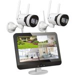 Überwachungskamera Set Aussen WLAN mit 12,5 ''Monitor 10CH Wireless NVR, 2X 5MP WiFi PTZ Kameras mit Farbe Nachtsicht, 2-Wege Audio, PC Fernanzeige, App & Mail, Alarm, Sirene - Preisvergleich