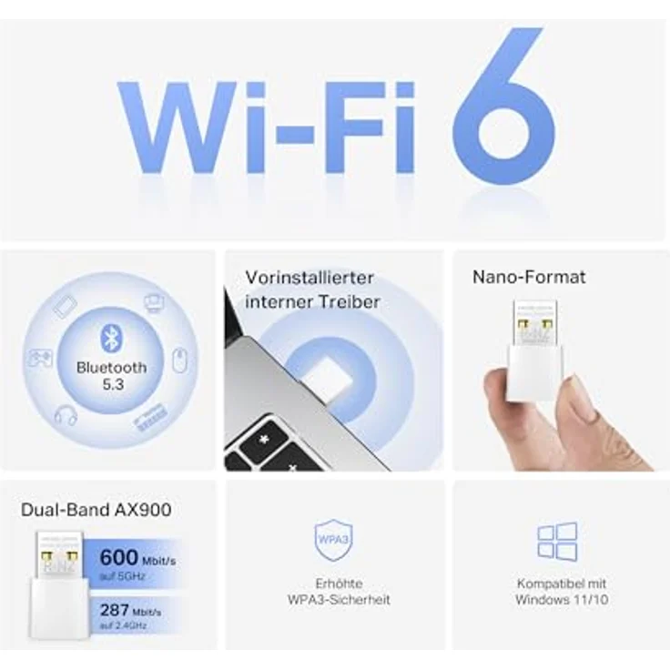 Mercusys MA60XNB Nano Bluetooth WLAN Stick, Wi-Fi 6 AX900 D bis zu 900 Mbit/s, Dual-Band, Plug-and-Play – Bild 3