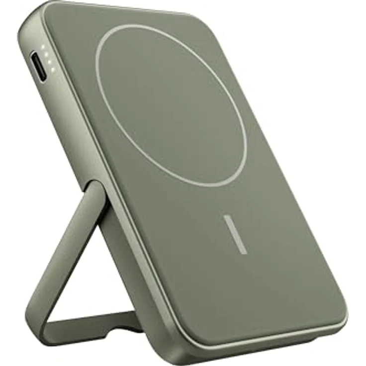 Fresh 'n Rebel Wireless Magnetic Powerbank 5000mAh, MagSafe-kompatibel, PD 20W Schnellladung, USB-C Port, tragbar mit Ständer, Dried Green – Bild 1