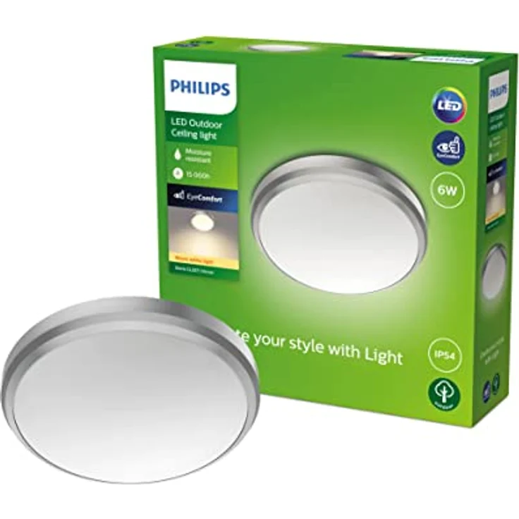 Philips my Garden LED Doris Deckenleuchte Doris, 6W, warmweißes Licht 2700K, IP54 Schutzklasse, Nickel - Preisvergleich – Bild 1