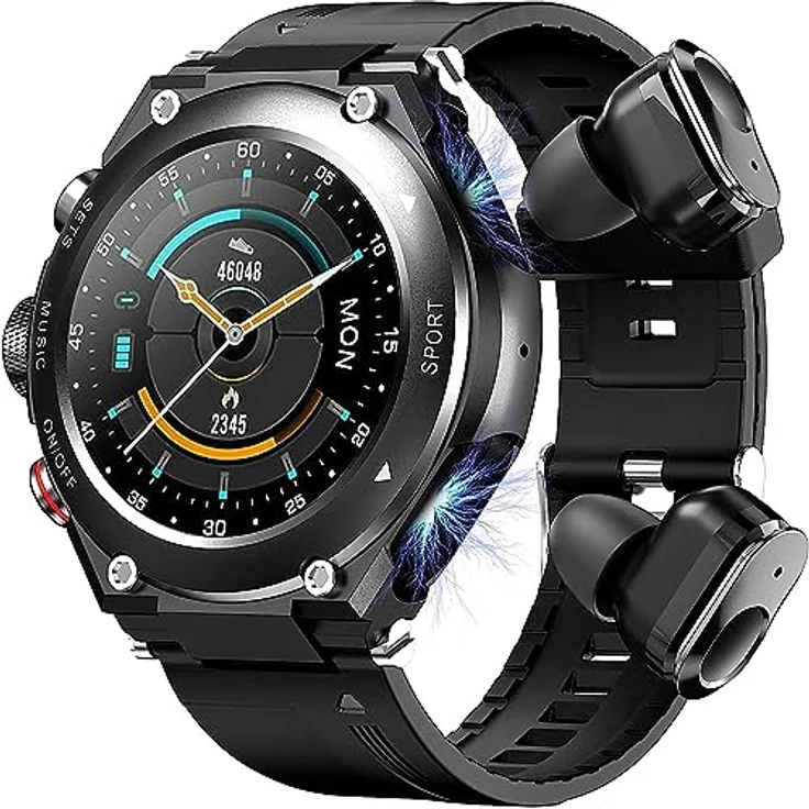 CISIYOO 2 in 1 Smart Watch mit Kopfhörer, intelligente Uhr mit integriertem Bluetooth, Lautsprecher, Fitness-Tracker, Lautsprecher, Aufnahme, Körperthermometer – Bild 1