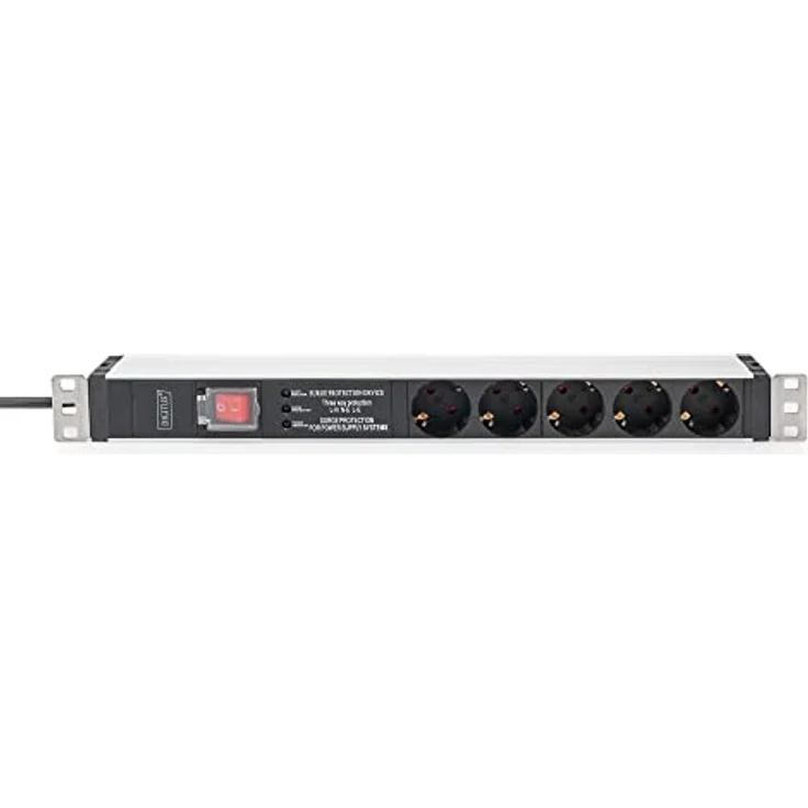 DIGITUS 1HE Aluminium PDU, Rack Mount, 5 x Schutzkontakt 16A,230VAC,50/60Hz,overvoltage,Net filter, Switch – Bild 2