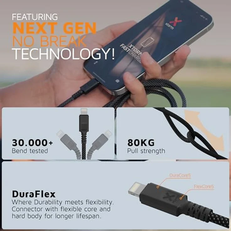 Xtorm Next Gen USB zu Lightning Kabel, 3 Meter, flexibles und langlebiges Kabel in Schwarz für Apple Geräte – Bild 3