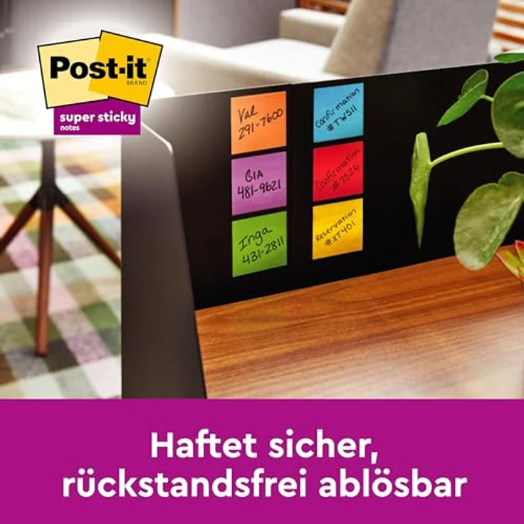 Post-it Super Sticky Haftnotizblock 655-6SS-PLAY, Playful Collection, 6x 90 Blatt, 76 x 127 mm, sortiert in ultrarot, vitalorange, ultragelb, limonengrün, paradiseblau und flieder – Bild 3