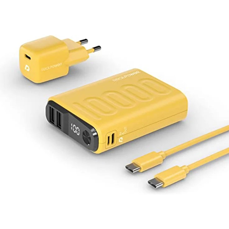 RealPower PB-10000 PowerPack PD Ladeset Powerbank mit 22.5W Power und 10.000mAh Kapazität, Nano USB-C Ladegerät, Schnellladekabel, kompatibel mit iPhone ProMax, iPad, Samsung Galaxy, Google Pixel usw. – Bild 1