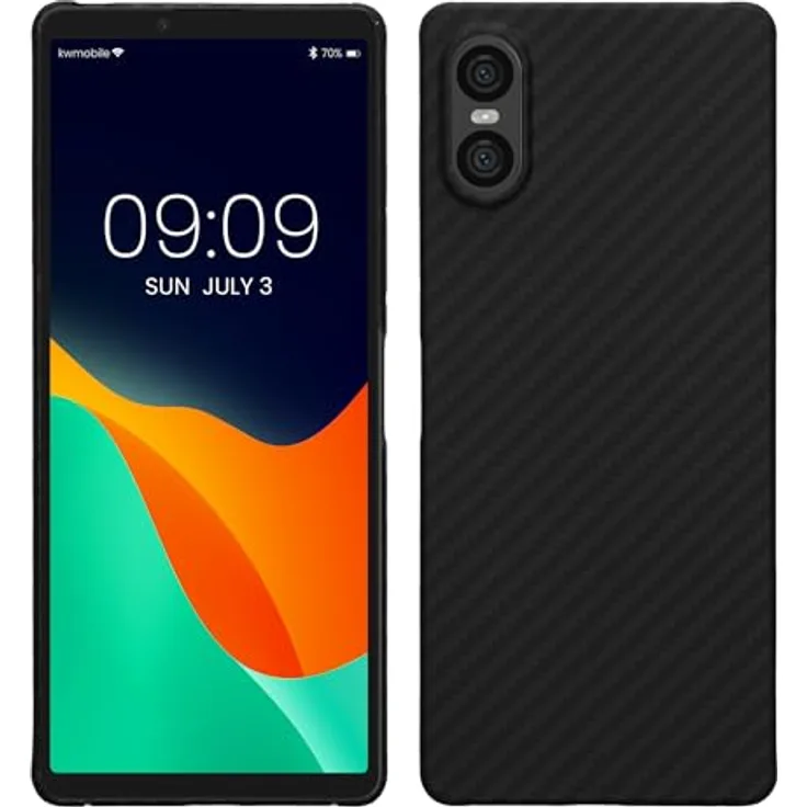 kalibri Schutzhülle kompatibel mit Sony Xperia 10 VI - Aramid Carbon Backcover - Schwarz matt - Robuste Handyhülle