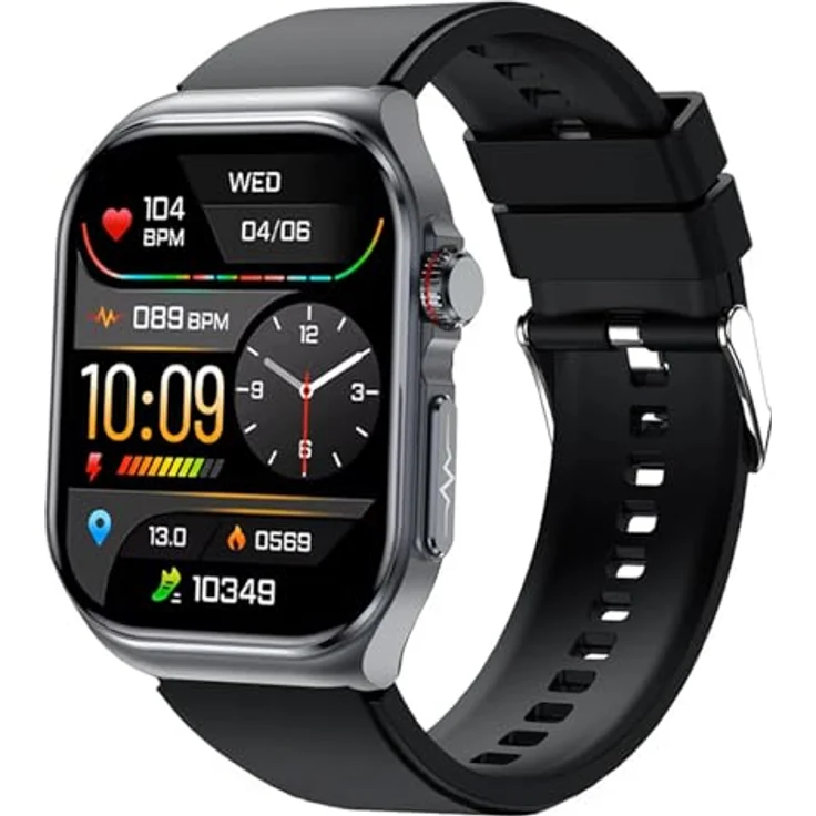 Knauermann PRO 3 Fan Edition eckig (2025) Grau, Gesundheitsuhr Smartwatch mit Telefoniefunktion, EKG Plus, HRV, SOS Funktion, BT Bluetooth, Schlafapnoe, Silikonband Schwarz – Bild 3