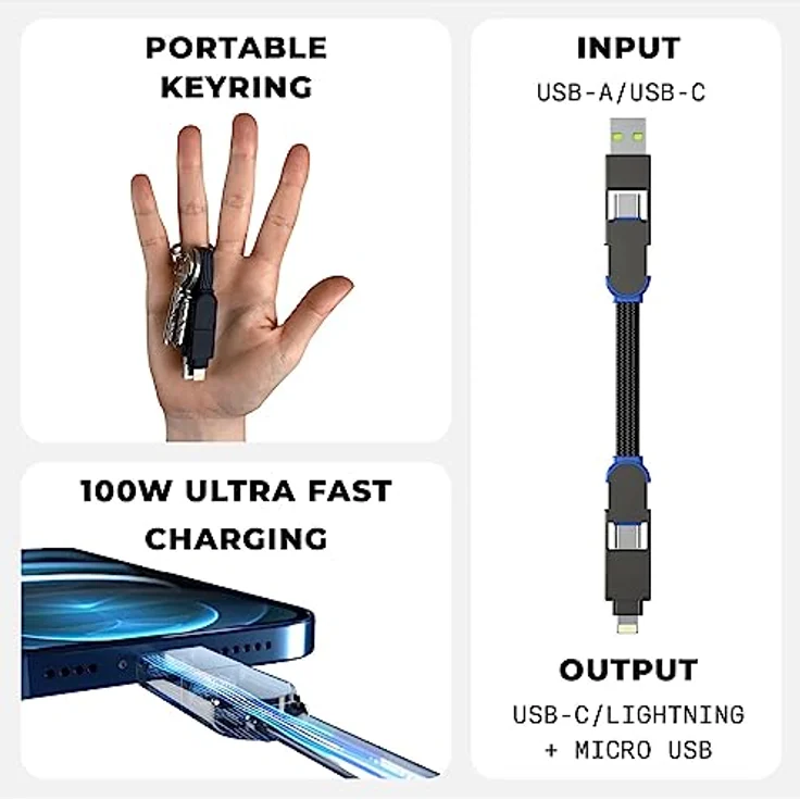 Rolling Square inCharge X, 6-in-1 Multiladekabel, USB-C/Micro-USB/Lightning, schwarz – Bild 3