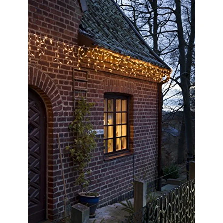 Konstsmide LED Eisregen Lichtervorhang, 200 bernsteinfarbene Dioden, 31V Außentrafo, weißes Kabel, wasserfest – Bild 3