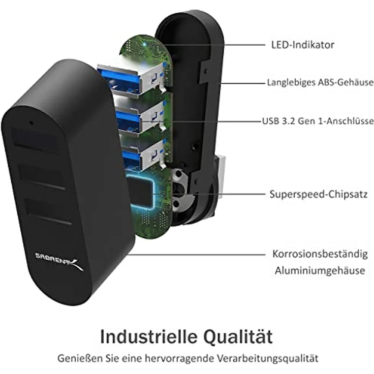Sabrent Premium 3 Port Aluminium Mini USB 3.0 Hub [um 90 ° - 180 ° drehbar] (HB-R3MB) – Bild 6