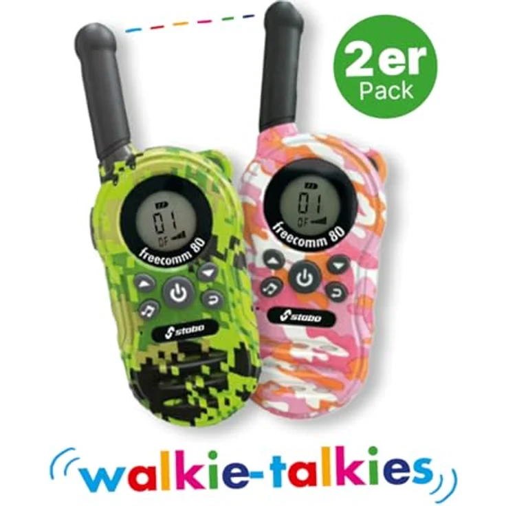 Stabo Elektronik 20080 Freecomm 80, Funkhandy-Set mit LCD-Display, 2 Walkie Talkies für kurze Distanzen, Reichweite bis 5 km – Bild 2