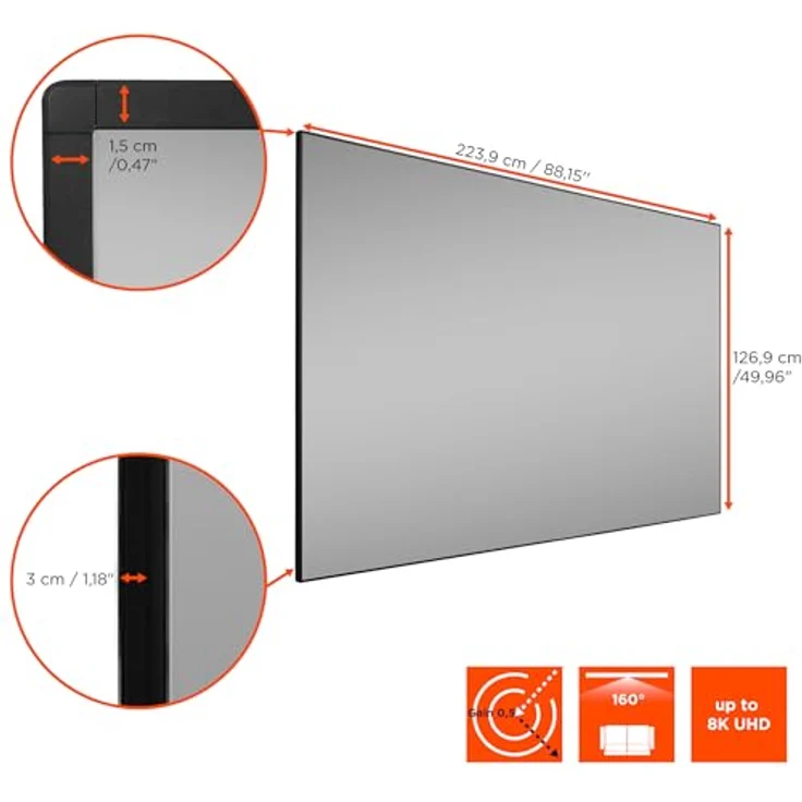 Celexon CLR HomeCinema Performance UST Hochkontrast-Rahmenleinwand 100" (16:9), Leinwand in matt-schwarz – Bild 3