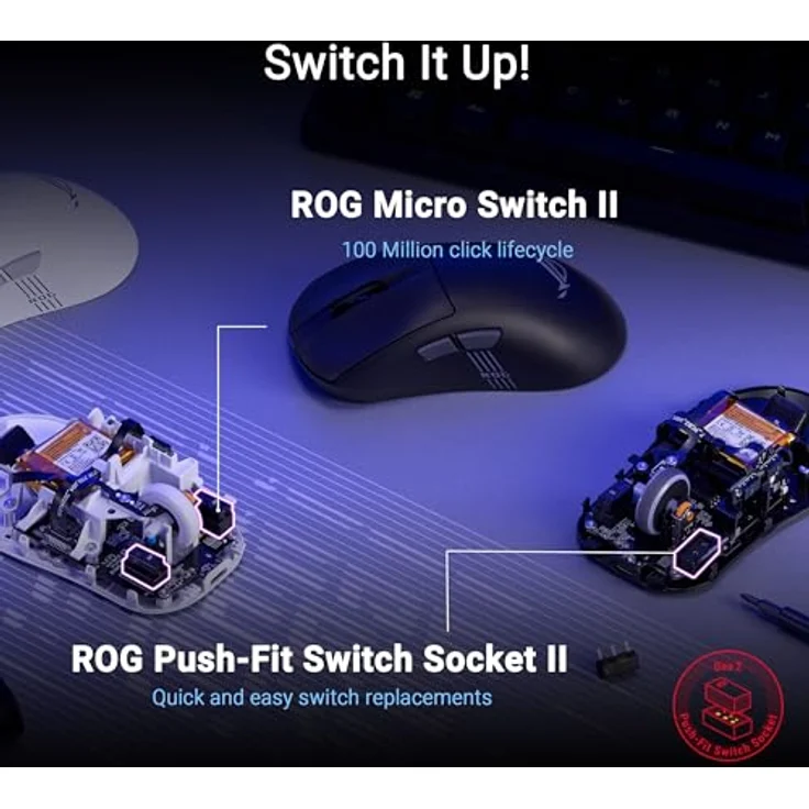 ASUS ROG Keris II Origin White, Wireless RGB Gaming-Maus mit 42.000 DPI, ROG Micro Switches II, ergonomisch, 65g leicht, Bluetooth, USB-C – Bild 4