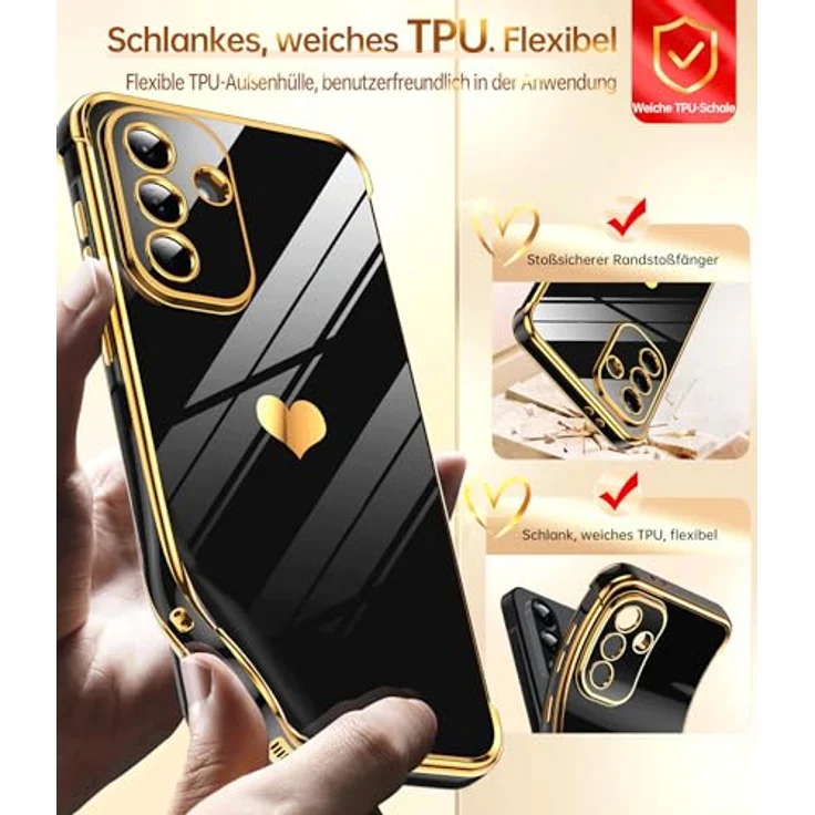LeYi Handyhülle für Samsung Galaxy A56 5G, TPU Silikon Schutzhülle mit Cute Herz Muster und 2 Schutzfolien, stoßfest und kratzfest, schwarz – Bild 4