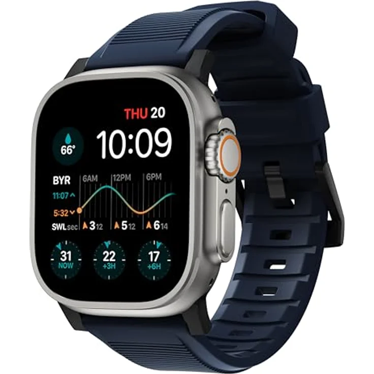 NOMAD Rugged Strap V2, strapazierfähiges Uhrenarmband aus Kunststoff FKM für Apple Watch 42/44/45/49mm, Atlantic Blue, wasserresistent, rostfreie Stahl-Ösen und Schnallen – Bild 1