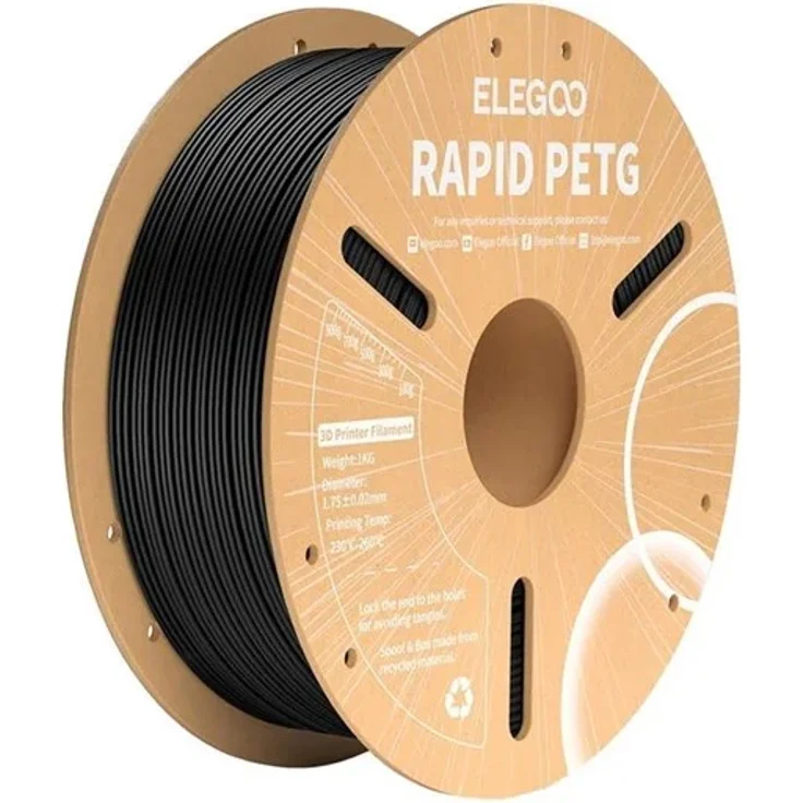 Elegoo Rapid PETG Filament, 1.75 mm, Schwarz, hohe Druckgeschwindigkeit bis 600 mm/s, langlebig und verzugsfrei
