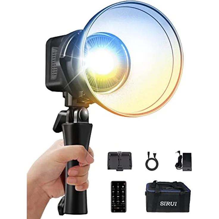 SIRUI 60W LED Videoleuchte, 2800K-7000K Zweifarbig Dauerlicht für Fotografie, CRI 96+ TLCI 98+, 12 Eingebaute FX, Ultra-Silent Studio Licht mit Bowens Mount für Außenaufnahmen, mit APP C60B