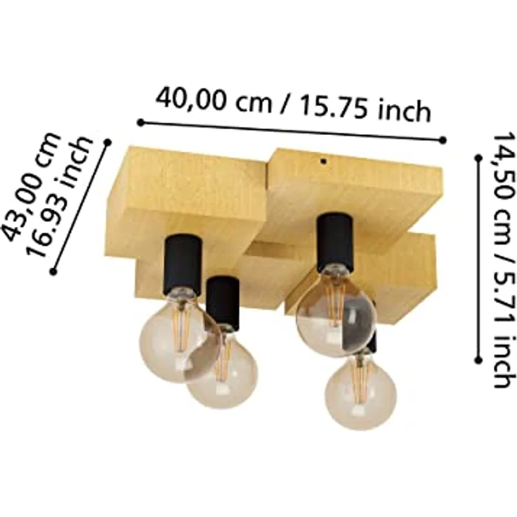 EGLO Deckenleuchte Halkin 4-flammig, natürliche Deckenbeleuchtung, FSC100HB, Holz in Natur und Metall in Schwarz, Wohnzimmerlampe mit E27 Fassung – Bild 3
