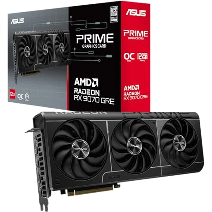 ASUS Prime RX 9070 GRE-O12G, Radeon RX 9070 GRE, 12 GB GDDR6, 192 Bit, 7680 x 4320 Pixel, PCI Express 5.0, Dual-BIOS, Axial-Tech-Lüfter, OC-Modus bis 2880 MHz – Bild 1