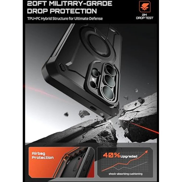 SUPCASE UBPro Mag für Samsung Galaxy S26 Ultra, Outdoor Hülle mit MagSafe, 2 Frontrahmen (mit + ohne Displayschutz), Schwarz, MIL-STD-810H zertifiziert, integrierter Ständer, drehbarer Gürtelclip – Bild 3