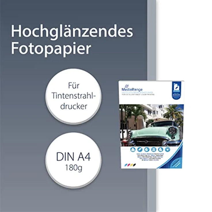 MediaRange DIN A4 Fotopapier für Tintenstrahldrucker, hochglänzend, 180g, 50 Blatt – Bild 2