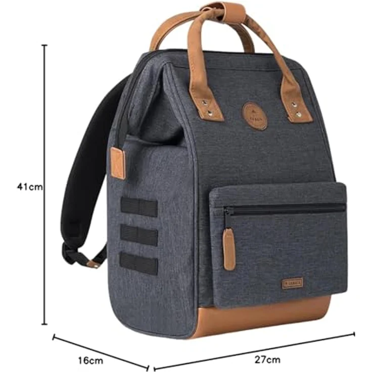 Cabaïa Adventurer Rucksack London Medium 18L, Wasserabweisend, Laptopfach bis 13 Zoll, 2 Vordertaschen, vegan zertifiziert, Grau – Bild 3