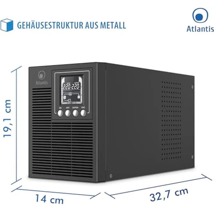 Atlantis Land USV A03-OP1002XLN, 1000VA/700W Unterbrechungsfreier Stromversorger mit reiner Sinuswelle, Metallgehäuse und LCD-Display – Bild 10