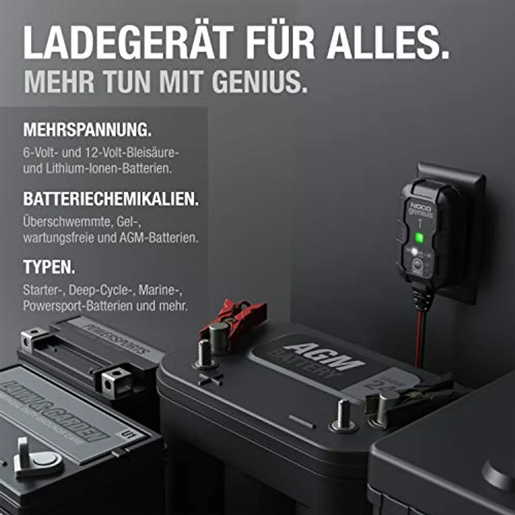 NOCO GENIUS1EU 1A Kfz-Ladegerät, intelligentes 6V/12V Ladegerät für Blei- und Lithium-Batterien, kompakt und effizient – Bild 5