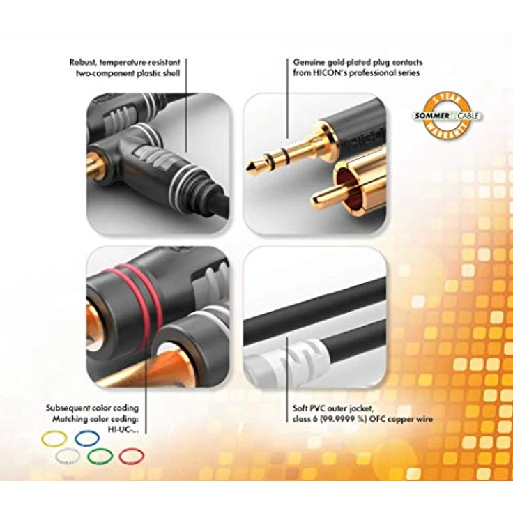 Sommer Cable Basic HBA-62C2 / 2 x 6,3mm Klinke mono Hicon - 2 x RCA/Cinch Hicon (0,9m) – Bild 3