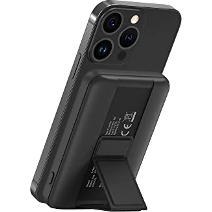 XLayer MagFix Pro 2-in-1 Magsafe Powerbank mit Standfuß 5.000 mAh Schwarz tragbarer Zusatzakku mit magnetischer Haltevorrichtung, kompatibel für iPhone 12/13/14 – Bild 2