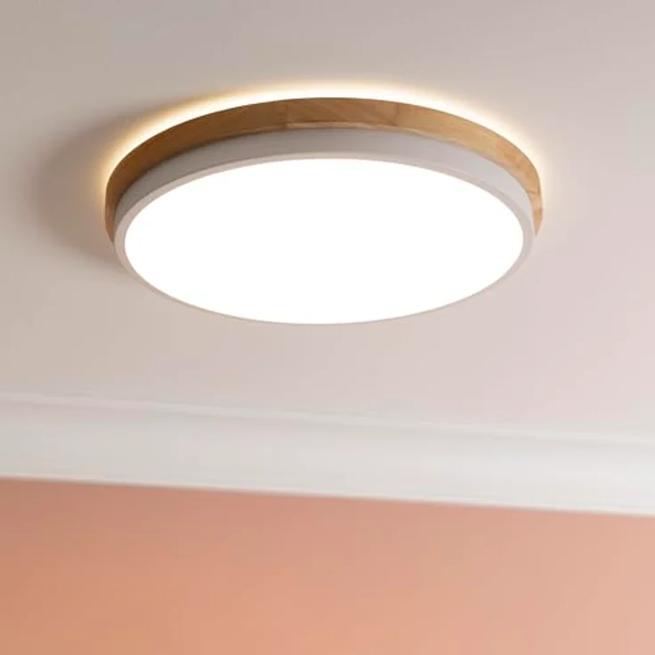 Brilliant LED Deckenleuchte, Ø35cm, 24W LED, 2400 Lumen, 3000K warmweiß, echtes Holz, 3-Stufen-Dimmer mit Memory-Funktion, energiesparend – Bild 1