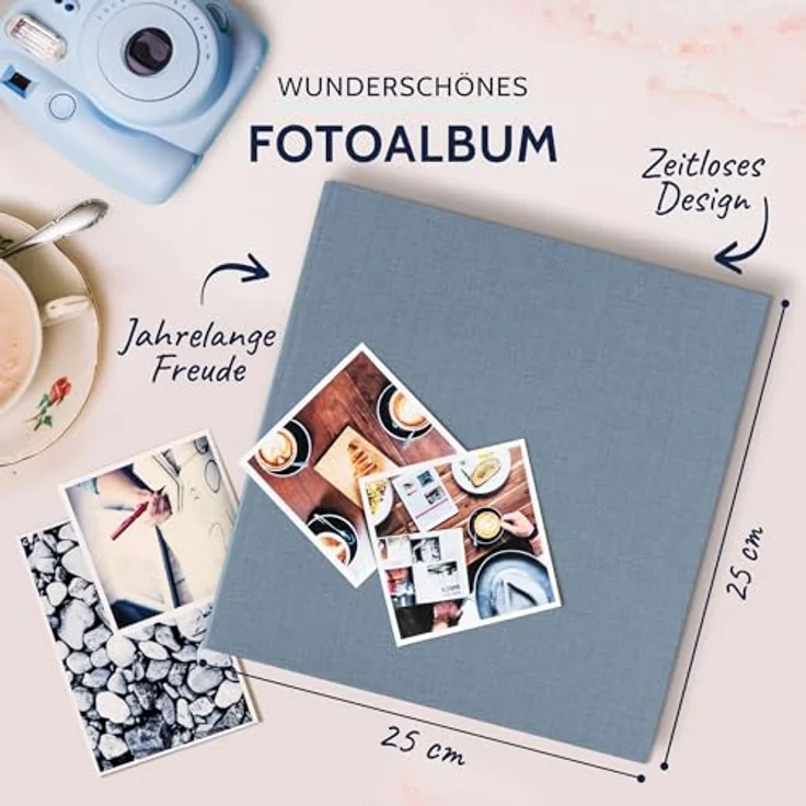 goldbuch Fotoalbum Summertime Trend 2, Fotobuch mit 60 weißen Seiten mit Pergamin Trennblätter, Erinnerungsalbum mit Leinen Einband, Foto Album zum Einkleben, 24607, Blau-grau, 25 x 25 x 4 cm – Bild 2