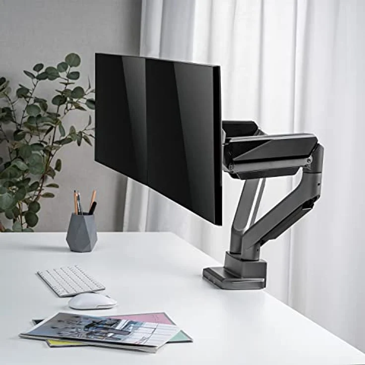 Ergo Office ER-446 Monitorhalterung Gasfeder 17-35" Zoll Schwenkbar Neigbar Drehbar Höhenverstellbar Doppelarm VESA 75x75 100x100 bis 2x15kg, Schwarz – Bild 2