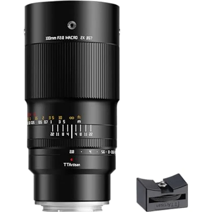 TTARTISAN 100 mm F2.8 Makro 2X Metallgehäuse Objektiv mit Kaltschuhhalterung, Sony E-Mount, Schwarz