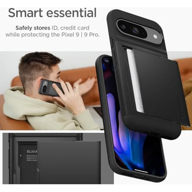 Spigen Slim Armor CS Hülle für Google Pixel 9 Pro und Pixel 9 [Made for Google] -Schwarz, mit eingebautem Kartenfach und doppelschichtiger Schutzhülle – Bild 3