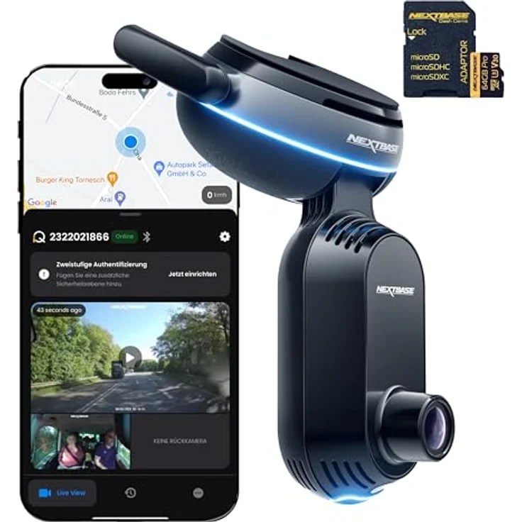 Nextbase® iQ 1K Smart HD Dash-Cam Auto mit 4G/LTE und GPS, 64GB Micro SD Card Bundle, 1080p Dash Cam mit Front- & Innensicht, 1440p Dash Cam 4K mit Smart Sense Parking, Emergency SOS, Roadwatch AI – Bild 1