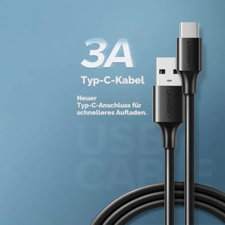 UGREEN 2.0 A USB-A & USB-C Lade- und Datenkabel, 50 cm, 3A, bis zu 480Mbps, Schwarz, 60115 – Bild 3