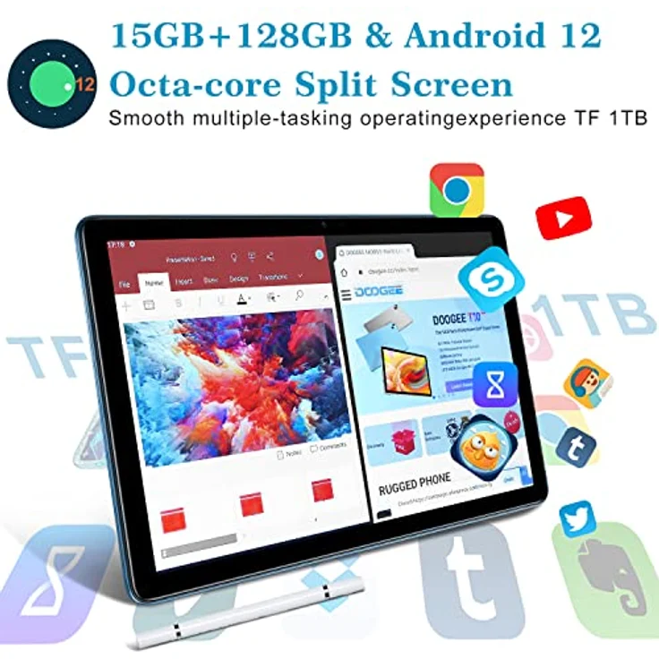 DOOGEE T10 Tablet 10 Zoll Android 12,15 GB RAM+128GB ROM 8300mAh Akku Octa-Core Tablet Pc mit 13MP Kamera 1920 * 1200 FHD+ Bildschirm, 4G LTE & 5G WiFi,Widevine L1-Unterstützung(Blau) – Bild 3