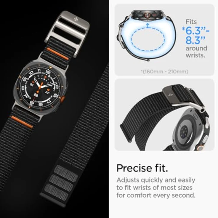 Spigen Dura Pro Flex Armband für Samsung Galaxy Watch Ultra 47mm (2024, 2025) - Robuste Zinklegierungsschnalle, leichtes und strapazierfähiges Material, Schwarz – Bild 5