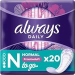 Always Daily Slipeinlagen Damen, Normal To Go Fresh (20 Binden) mit frischem Duft, flexibel & bequem, atmungsaktiv, weiß