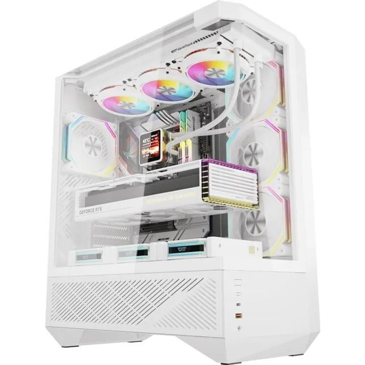darkflash DY460 PC Gehäuse, Weiß, mit 4 ARGB Lüftern, Platz für 400 mm Grafikkarten, USB-C 3.2 Gen 2