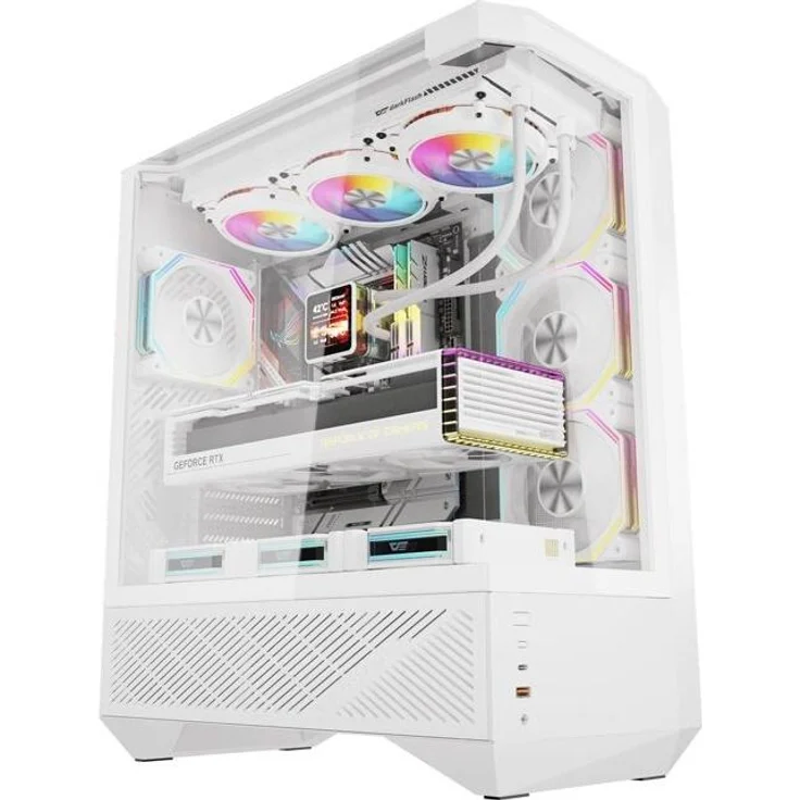 darkflash DY460 PC Gehäuse, Weiß, mit 4 ARGB Lüftern, Platz für 400 mm Grafikkarten, USB-C 3.2 Gen 2