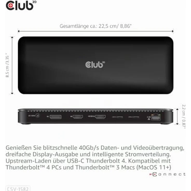 Club 3D 12-in-1 Dockingstation für USB-C / USB4 / Thunderbolt 3 & 4, 2 x HDMI, DP, 2.5GbE, 134 Watt – Bild 4