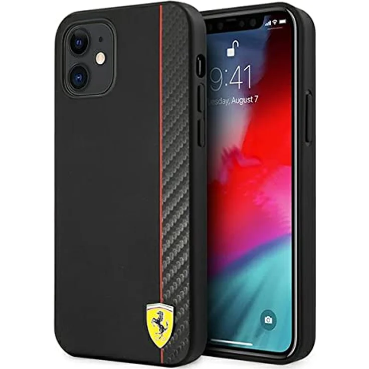 Ferrari On Track Carbon Stripe Hülle für iPhone 12 mini - Schwarz, langlebig mit carbon-texturiertem Design und Ferrari-Logo – Bild 1