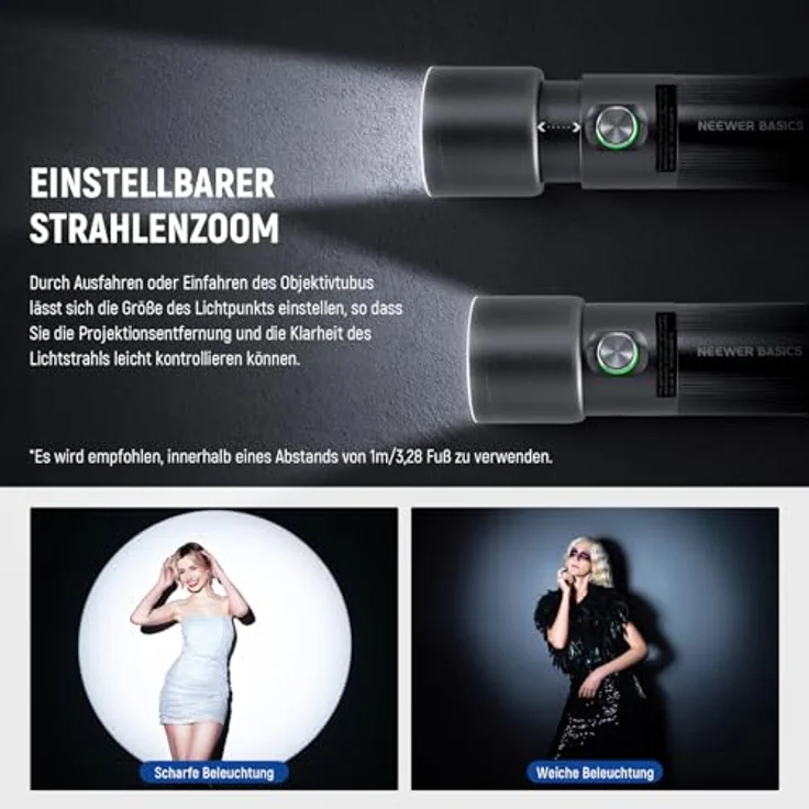 NEEWER FL10, tragbare RGB Fotografie Taschenlampe mit 10W LED, 4 Lichtfarben, 20 GOBO Filtern und 7500mAh Akku aus Aluminiumlegierung, Umgebungslicht in Sonnenuntergangsfarben – Bild 4
