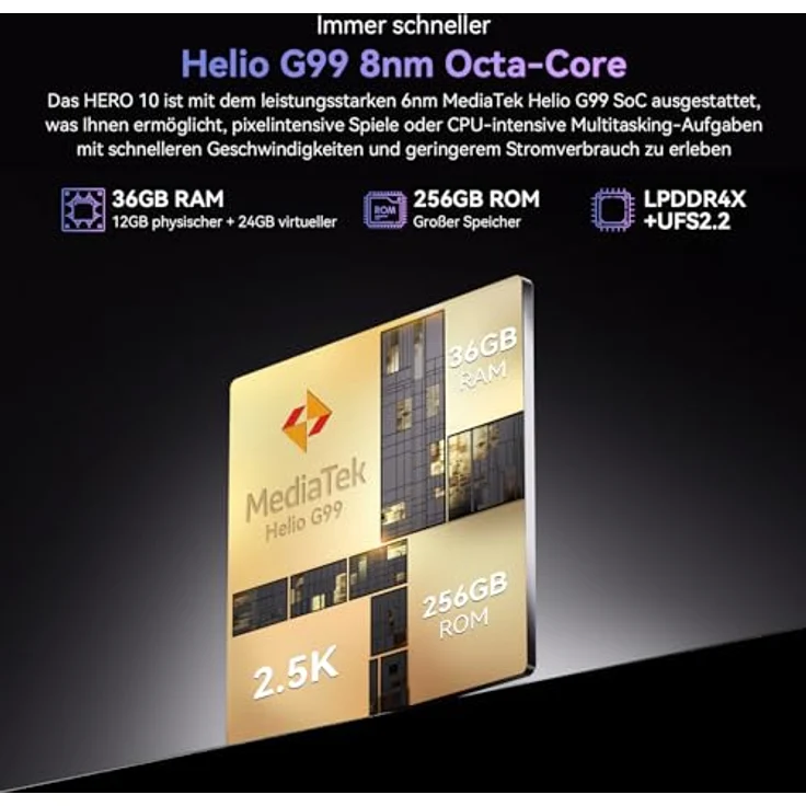 Blackview Hero 10 (12GB+256GB) Smartphone, Octa Core 6.9" 2.4K FHD+ Display, Android 13, 108MP Kamera, Dual SIM 4G, schwarz – Bild 2