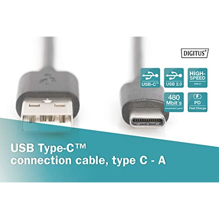 DIGITUS USB Type-C Anschlusskabel, Typ C auf A St-1.0m, 3A, 480MB, 2.0 Version, sw – Bild 8