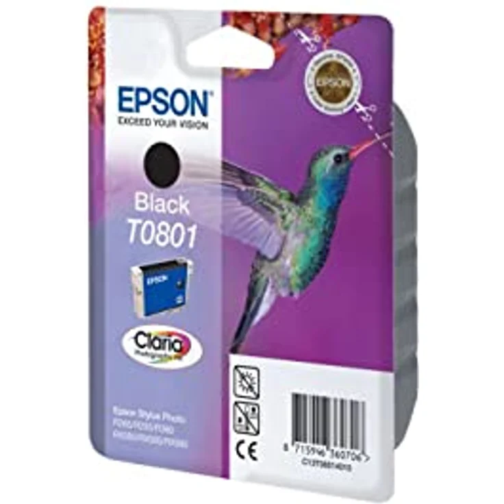 Epson Original T0801 Tinte Kolibri (Stylus Photo R265 R360 R285 RX585 RX685 PX700W P50 PX650 PX810FW PX710W PX820FWD PX720WD PX660 PX830FWD PX730WD RX560) schwarz – Bild 3