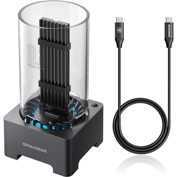 GRAUGEAR 40Gbps M.2 NVMe SSD Enclosure Dockingstation mit Kühllüfter, Thunderbolt 4/3 kompatibel, ASM2464PD Chip, [G-M2DK-U4-40G]